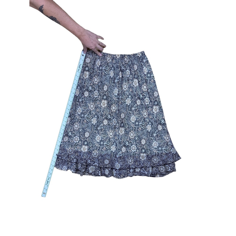 Briggs Petite Floral Midi Skirt Womens PL Blue Cream Excellent Ruffle Hem Boho - Picture 3 of 5